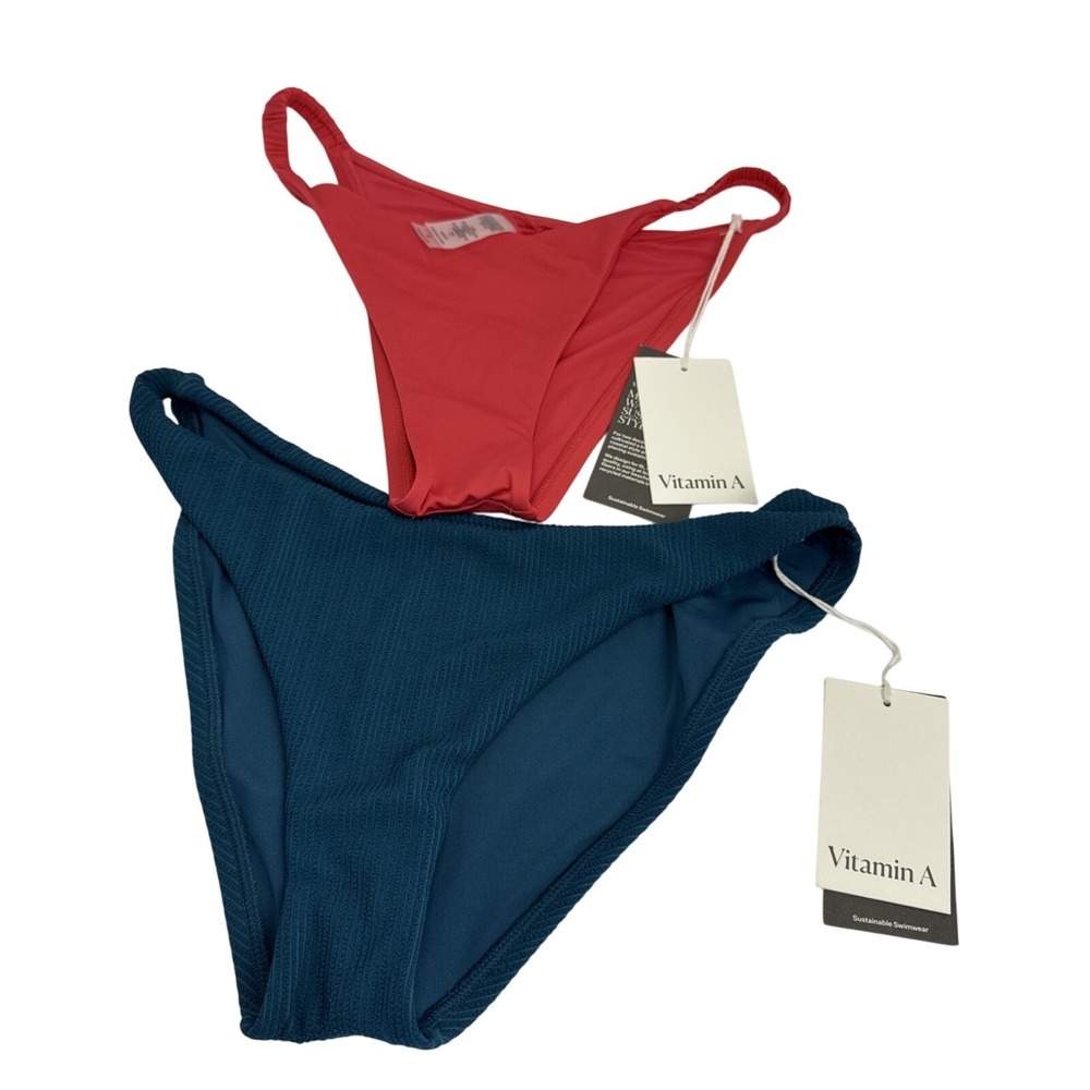 NWT Vitamin A Bikini Bottom Bundle Lot of 2 Size Small Teal Blue And Pink #093